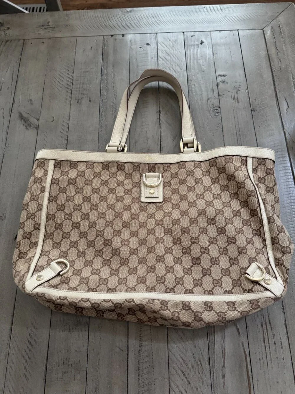 Vintage GUCCI GG Canvas Abbey Large D-Ring Tote Bag